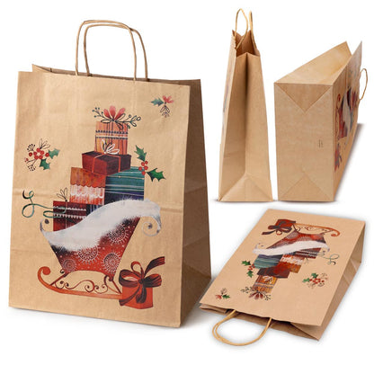 Torby papierowe na prezenty - ŚWIĄTECZNE - 330x260x120mm - 4 wzory - ZESTAW #4 - DUŻY ROZMIAR