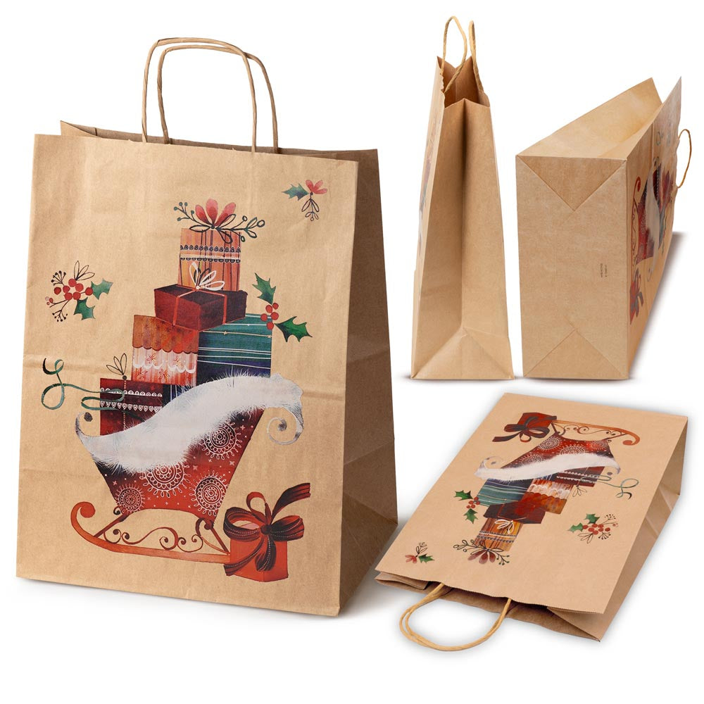 Torby papierowe na prezenty - ŚWIĄTECZNE - 270x210x110mm - 4 wzory - ZESTAW #4 - ŚREDNI ROZMIAR