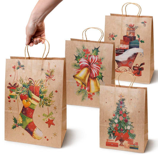 Torby papierowe na prezenty - ŚWIĄTECZNE - 210x150x80mm - 4 wzory - ZESTAW #4 - MAŁY ROZMIAR