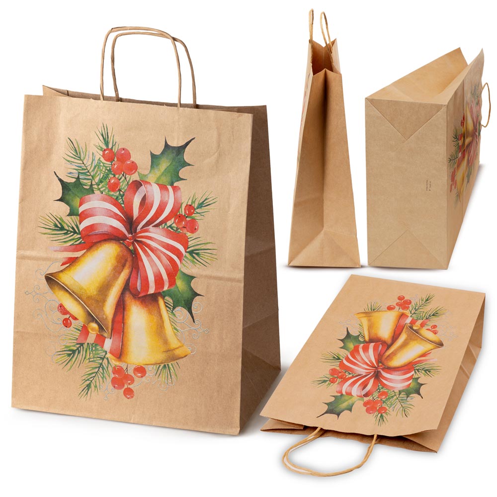 Torby papierowe na prezenty - ŚWIĄTECZNE - 210x150x80mm - 4 wzory - ZESTAW #4 - MAŁY ROZMIAR