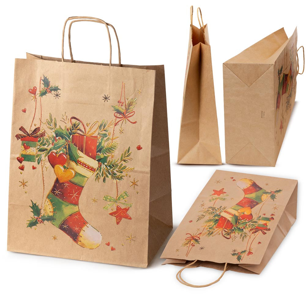 Torby papierowe na prezenty - ŚWIĄTECZNE - 210x150x80mm - 4 wzory - ZESTAW #4 - MAŁY ROZMIAR