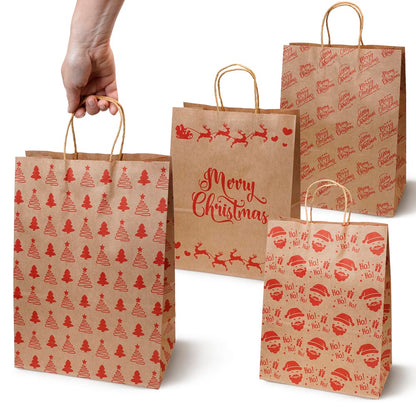 Papierowe torebki świąteczne na prezenty - 330x260x120mm - 4 wzory - ZESTAW #5 - DUŻY ROZMIAR