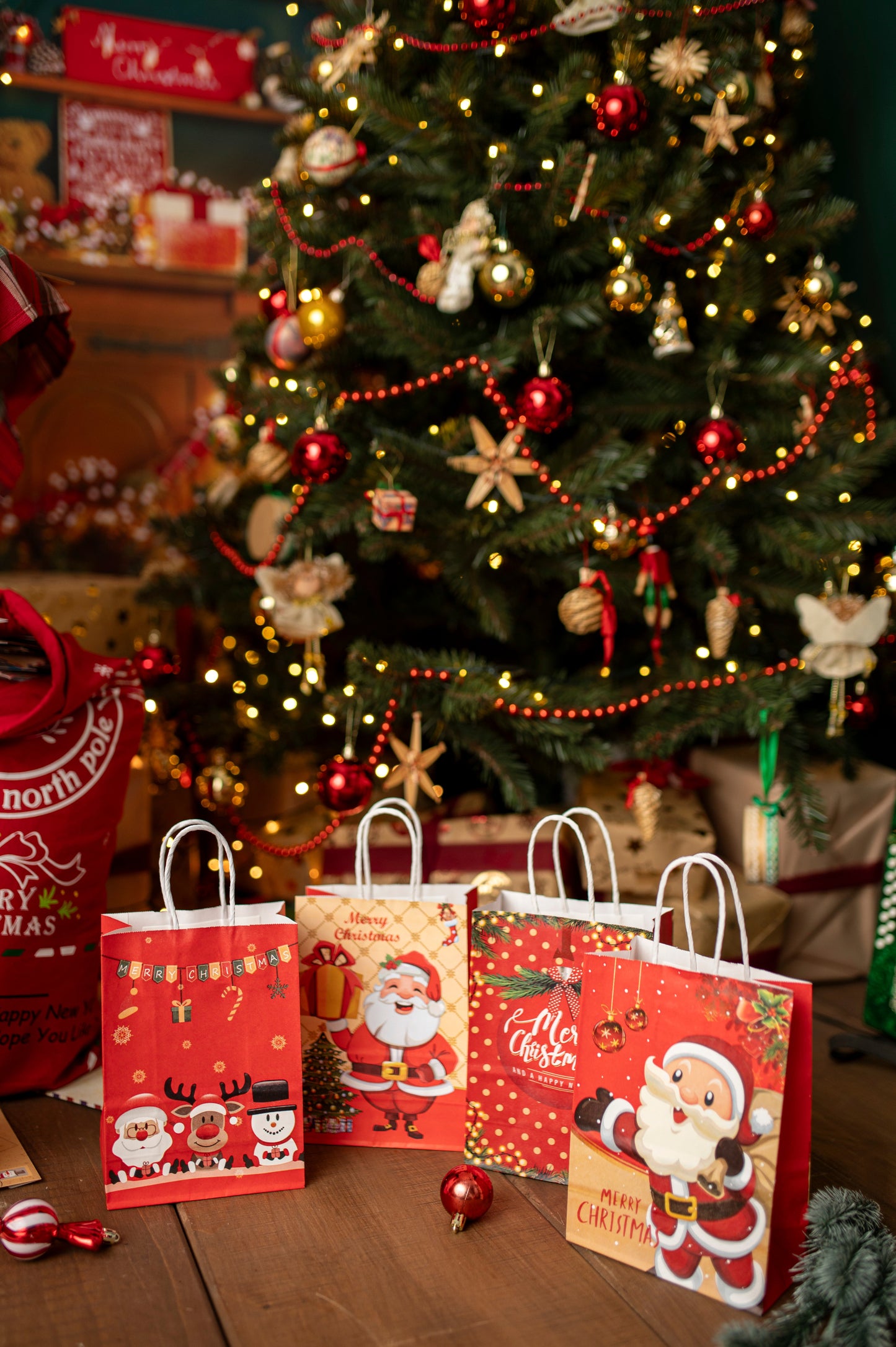 Papierowe torebki świąteczne na prezenty - 330x260x120mm - ZESTAW #6 - DUŻY ROZMIAR