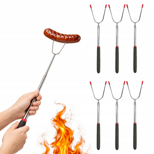 Widełki teleskopowe na ognisko 116 cm - KIJKI DO KIEŁBASY GRILLA WIDELCE STALOWE ZESTAW DO OGNISKA BBQ 6 SZT