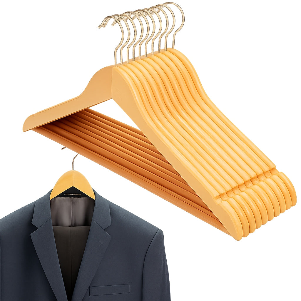 Drewniane wieszaki na ubrania - ZESTAW 10 szt. DO SZAFY, GARDEROBY I PRZEDPOKOJU