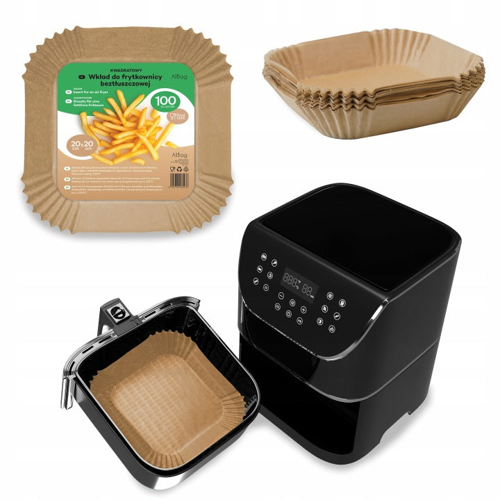 Papierowe wkłady do Air Fryer - TACKI DO FRYTKOWNICY BEZTŁUSZCZOWEJ 100 szt