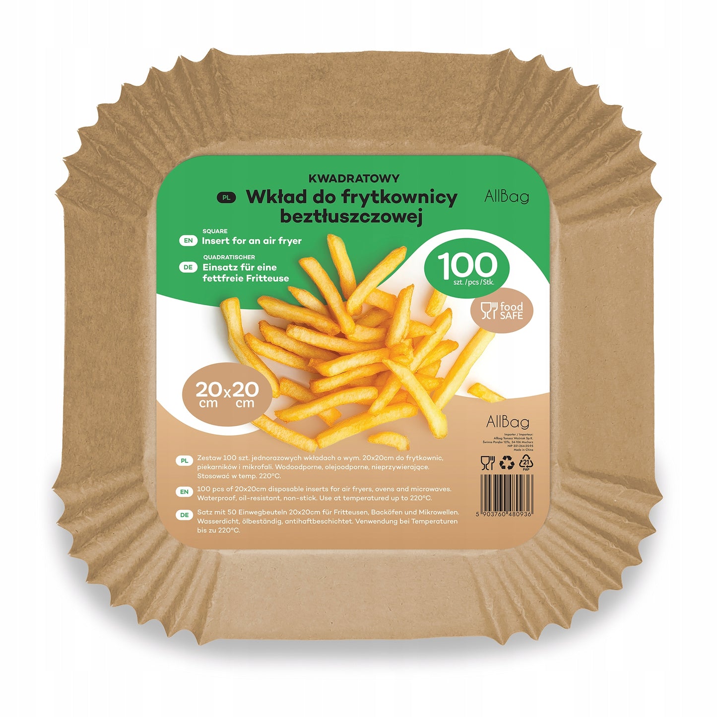 Papierowe wkłady do Air Fryer - TACKI DO FRYTKOWNICY BEZTŁUSZCZOWEJ 100 szt
