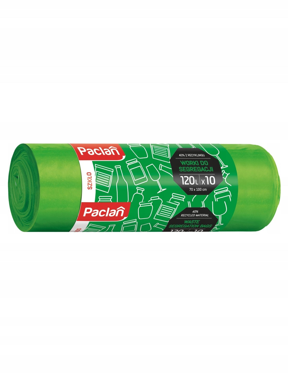 120L worki na szkło - wytrzymałe, zielone, do segregacji