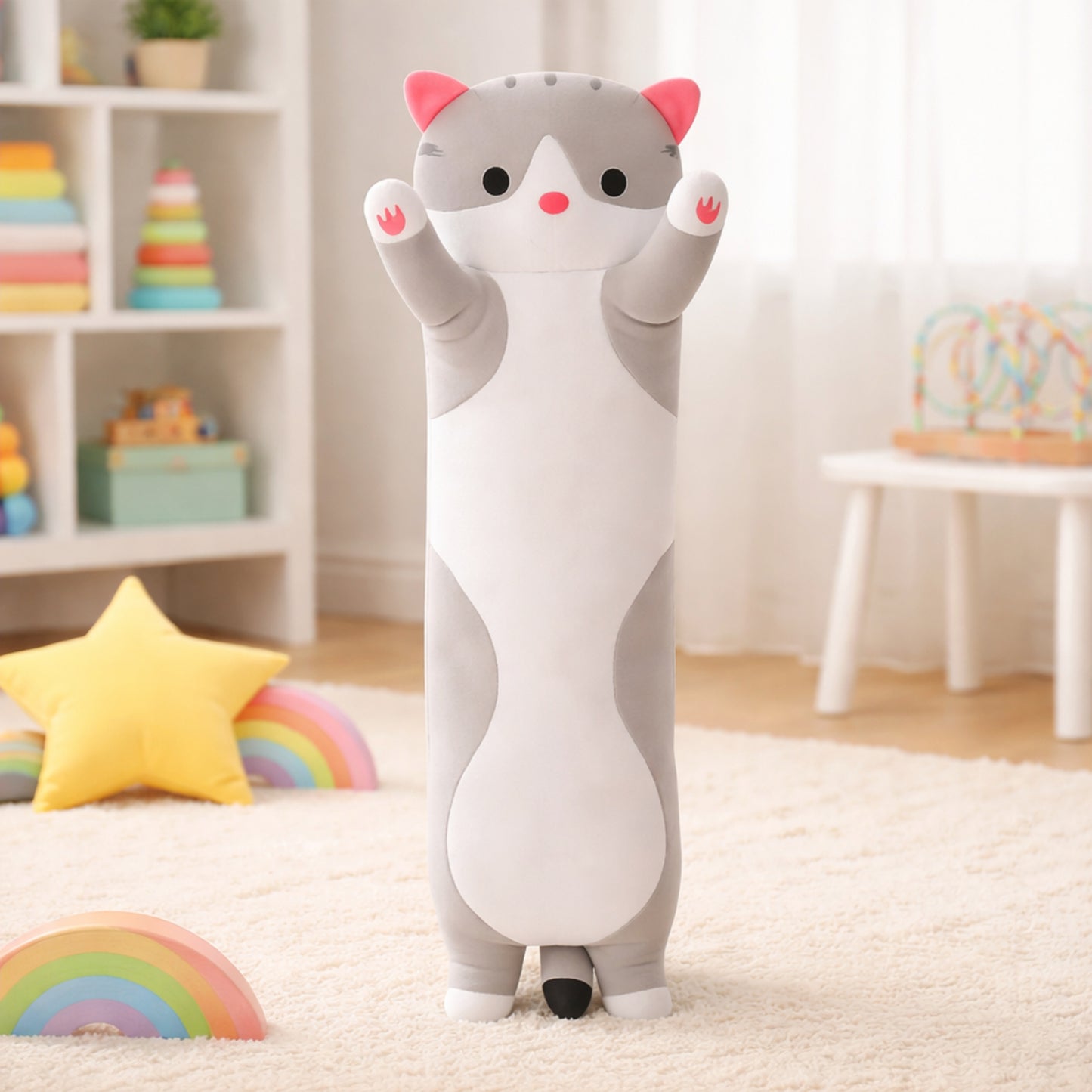 Duży pluszowy kot 50 cm – MIĘKKA MASKOTKA KOTEK, SZARY PLUSZAK DLA DZIECI