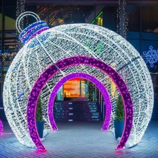 Łuk świetlny LED - ŚWIECĄCA BOMBKA ŚWIĄTECZNA 4.8m - Tunel świetlny - MIEJSKA OZDOBA ŚWIETLNA