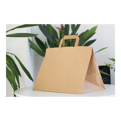 Torba papierowa cateringowa brązowa 32x22x24 cm z uchwytem płaskim mocna - 250szt