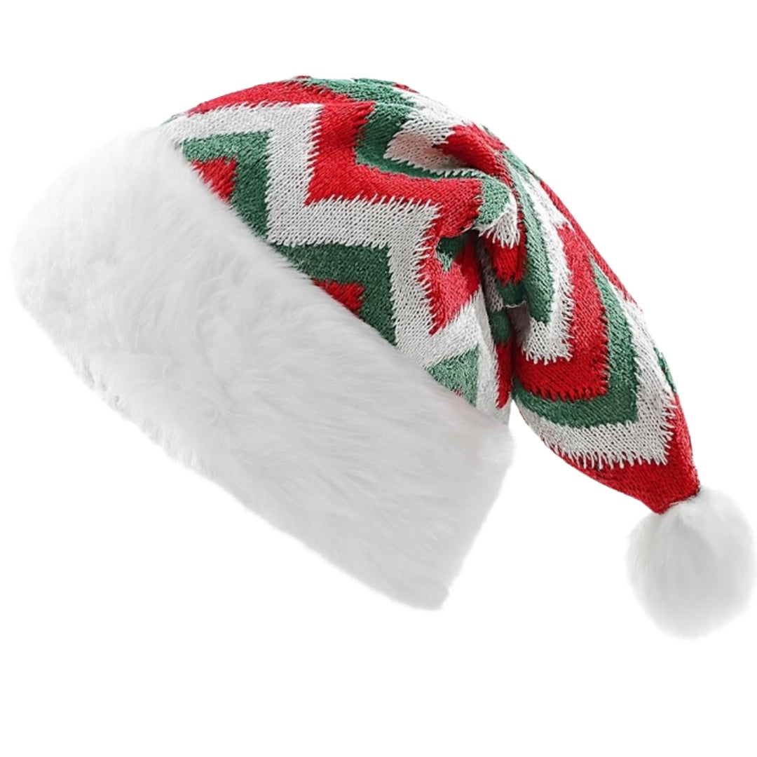 Czapka zimowa z pomponem - BEANIE - 3 kolorowa -  CIEPŁA ZIMOWA CZAPKA ŚWIĄTECZNA