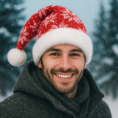 Czapka zimowa z pomponem - BEANIE - - BIAŁO-CZERWONA CIEPŁA ZIMOWA CZAPKA ŚWIĄTECZNA