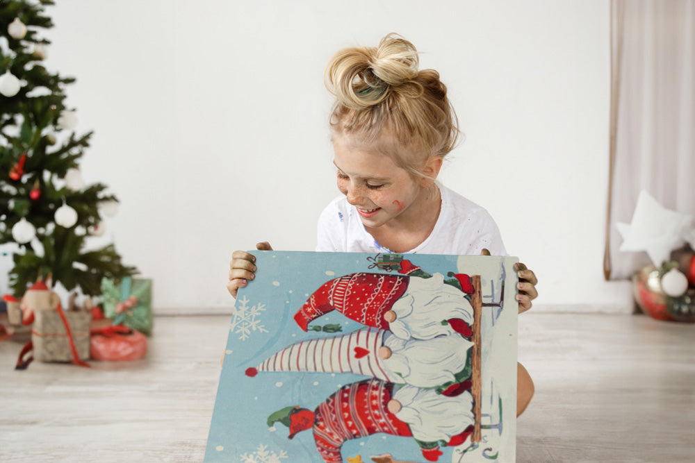 Malowanie po numerach "Świąteczne skrzaty" 40x50 cm + Rama, ŚWIĄTECZNE OBRAZY