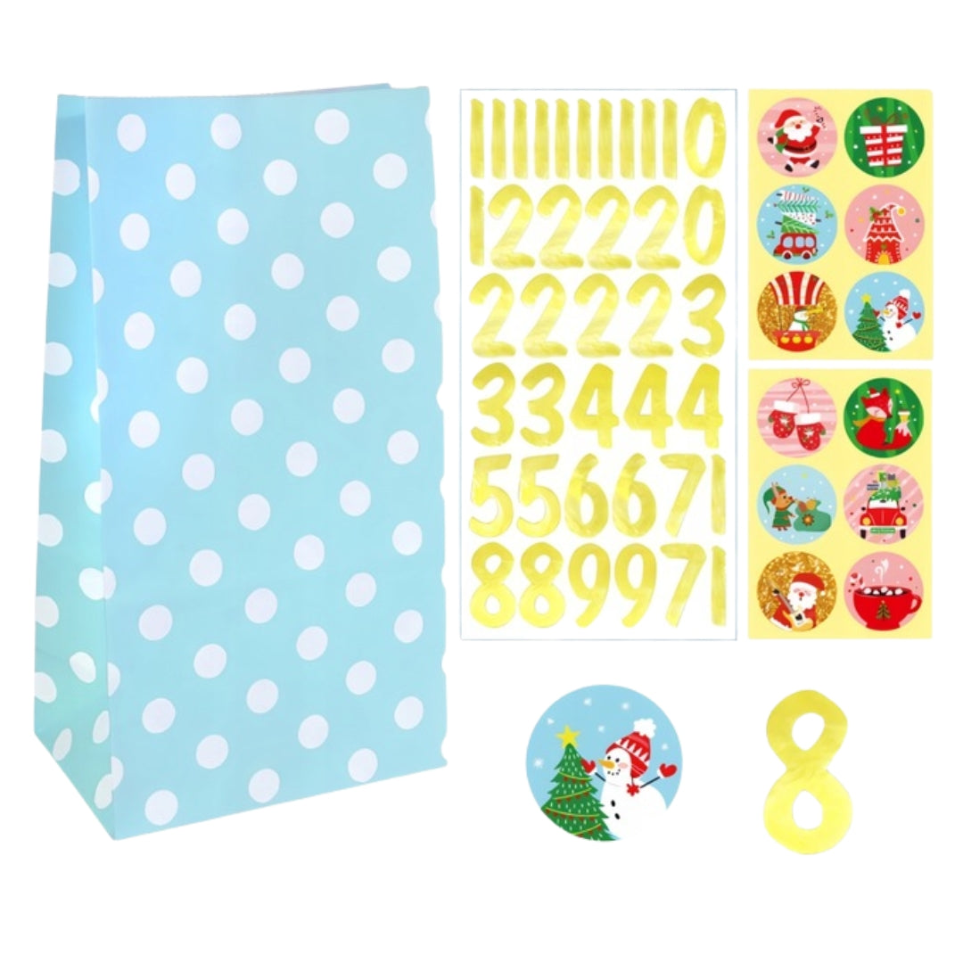 Świąteczny kalendarz adwentowy, torebki prezentowe - niebieskie
