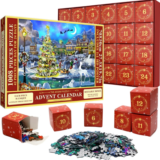 Puzzle świąteczne - obraz świąteczny - 24x MINI UKŁADANKI - PUZZLE 1008 elementów - KALENDARZ ADWENTOWY