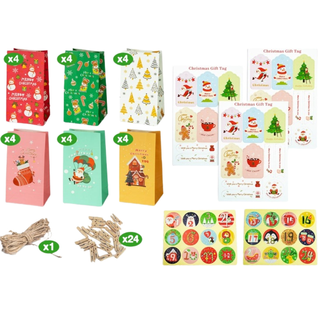 Kalendarz adwentowy torebki prezentowe świąteczne duży zestaw
