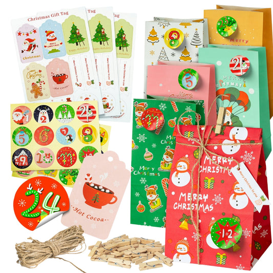 Kalendarz adwentowy torebki prezentowe świąteczne duży zestaw