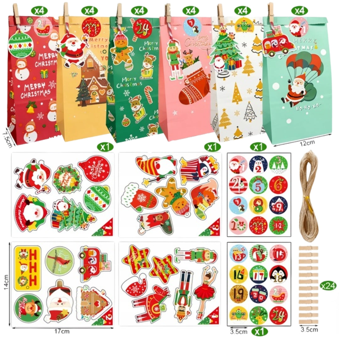 Bożonarodzeniowy kalendarz adwentowy, torebki prezentowe