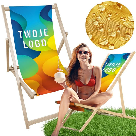 Leżak drewniany z możliwością nadruku własnego logo, personalizowany mebel reklamowy – b2b allbag
