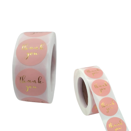 Stickers for gifts, souvenirs, boxes - CHRISTMAS STICKERS - "THANK YOU" - PINK GOLD