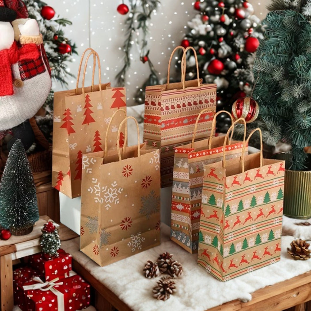 Papierowe torebki świąteczne na prezenty - 210x150x80mm - ZESTAW #10 - MAŁY ROZMIAR