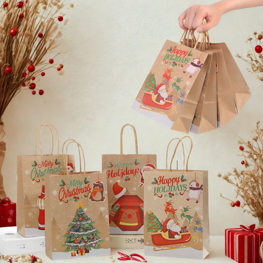 Zestaw Papierowych torebek świątecznych - 270x210x110 - 4 rodzaje - ZESTAW #1 - ŚREDNI ROZMIAR