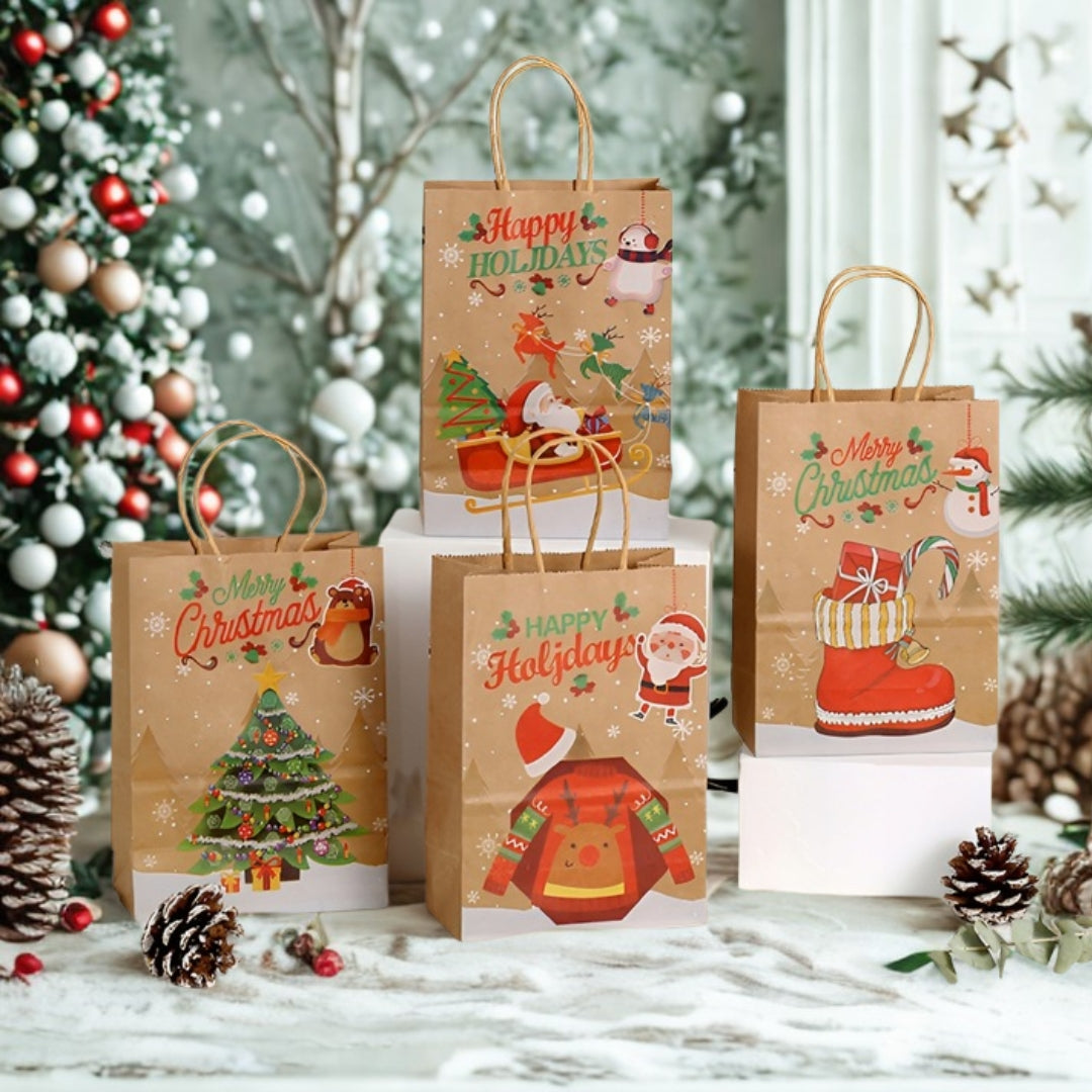 Zestaw Papierowych torebek świątecznych - 330x260x120 - 4 rodzaje - ZESTAW #1 - DUŻY ROZMIAR