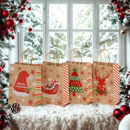 Papierowa torba świąteczna na prezenty - 270x210x110mm - 4 wzory - ZESTAW #2 - ŚREDNI ROZMIAR