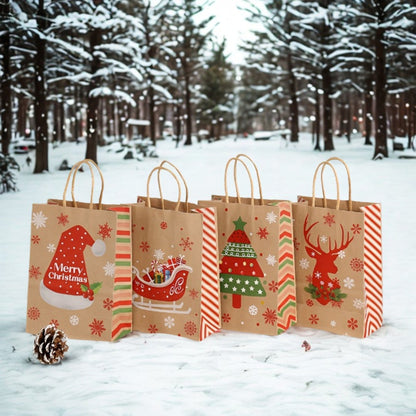 Papierowa torba świąteczna na prezenty - 210x150x80mm - 4 wzory - ZESTAW #2 - MAŁY ROZMIAR