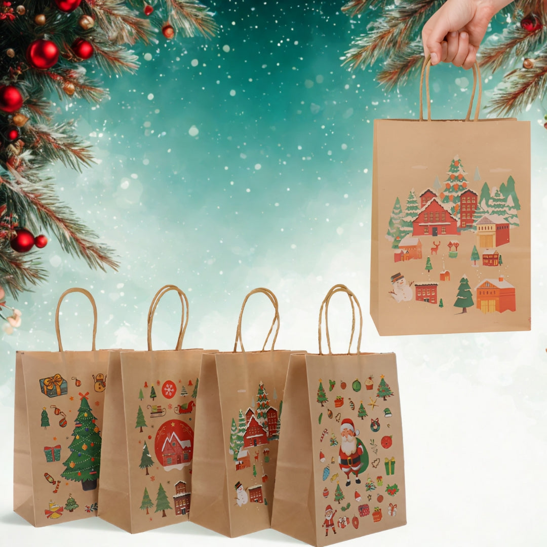 Torebki papierowe na prezenty - ŚWIĄTECZNE - 270x210x110mm - 4 wzory - ZESTAW 3# - ŚREDNI ROZMIAR