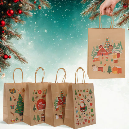 Torebki papierowe na prezenty - ŚWIĄTECZNE - 270x210x110mm - 4 wzory - ZESTAW 3# - ŚREDNI ROZMIAR