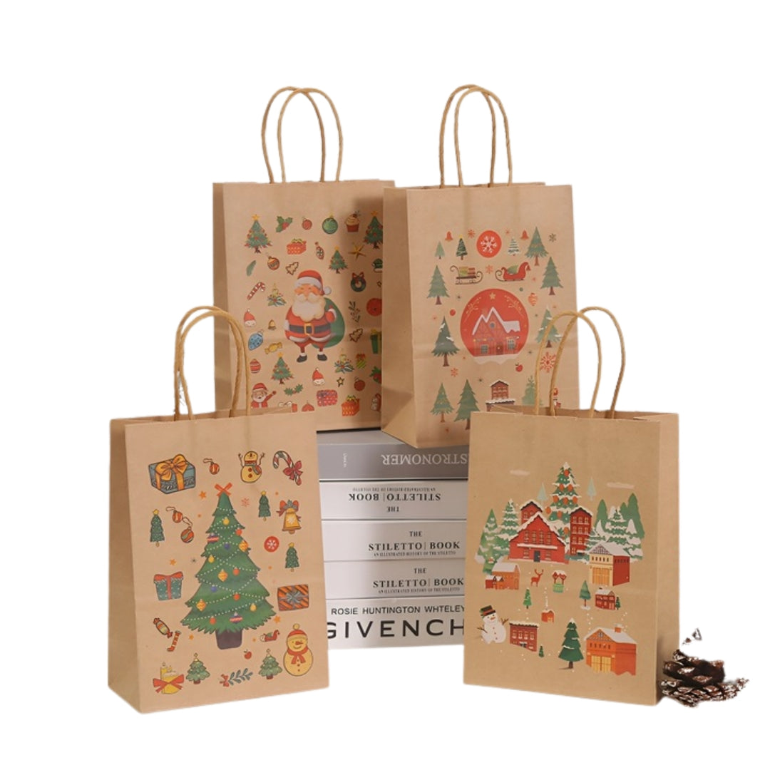 Torebki papierowe na prezenty - ŚWIĄTECZNE - 270x210x110mm - 4 wzory - ZESTAW 3# - ŚREDNI ROZMIAR