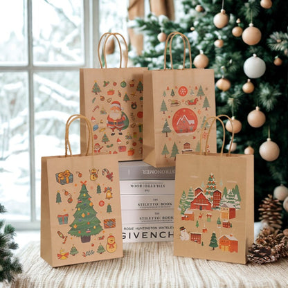 Torebki papierowe na prezenty - ŚWIĄTECZNE - 330x260x120mm - 4 wzory - ZESTAW #3 - DUŻY ROZMIAR