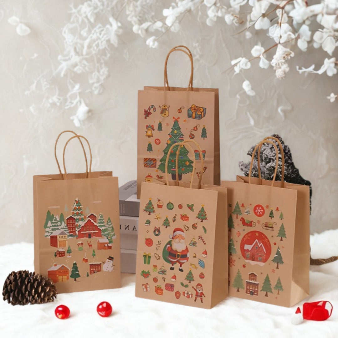 Torebki papierowe na prezenty - ŚWIĄTECZNE - 330x260x120mm - 4 wzory - ZESTAW #3 - DUŻY ROZMIAR