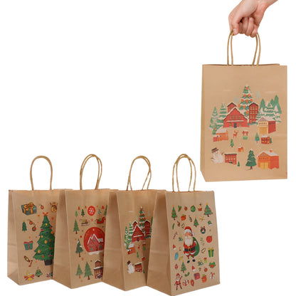 Torebki papierowe na prezenty - ŚWIĄTECZNE - 270x210x110mm - 4 wzory - ZESTAW 3# - ŚREDNI ROZMIAR