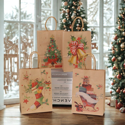 Torby papierowe na prezenty - ŚWIĄTECZNE - 330x260x120mm - 4 wzory - ZESTAW #4 - DUŻY ROZMIAR