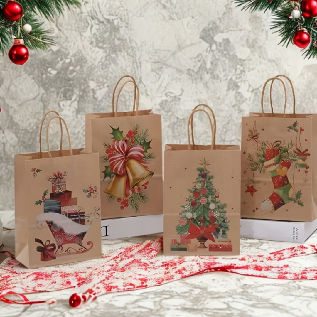 Torby papierowe na prezenty - ŚWIĄTECZNE - 330x260x120mm - 4 wzory - ZESTAW #4 - DUŻY ROZMIAR