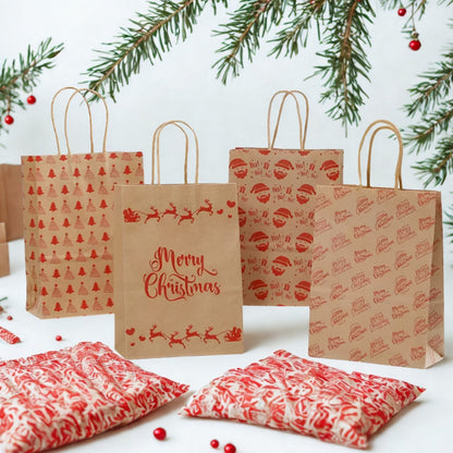 Papierowe torebki świąteczne na prezenty - 330x260x120mm - 4 wzory - ZESTAW #5 - DUŻY ROZMIAR