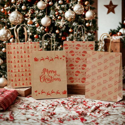 Papierowe torebki świąteczne na prezenty - 270x210x110mm - 4 wzory - ZESTAW #5 - ŚREDNI ROZMIAR