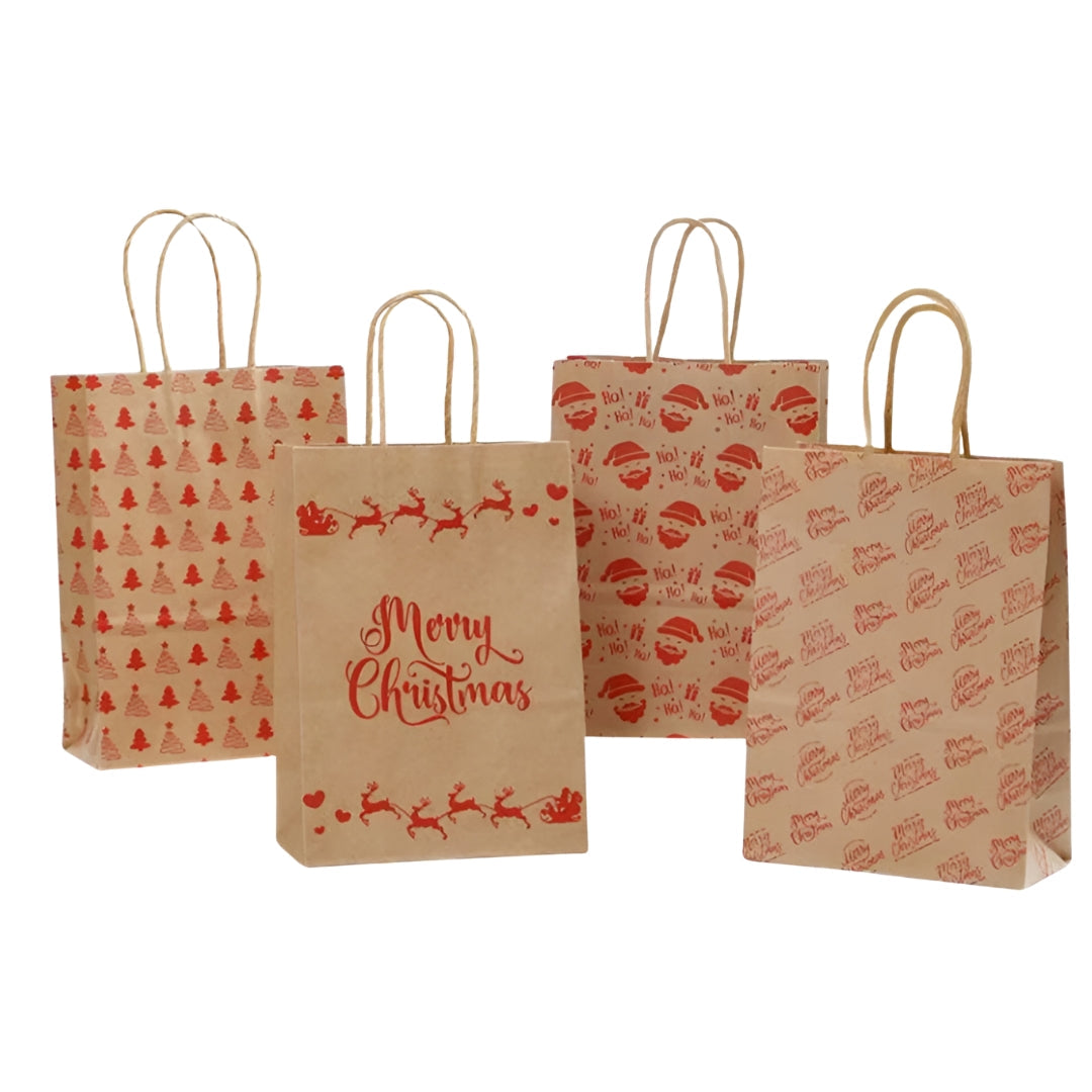 Papierowe torebki świąteczne na prezenty - 330x260x120mm - 4 wzory - ZESTAW #5 - DUŻY ROZMIAR