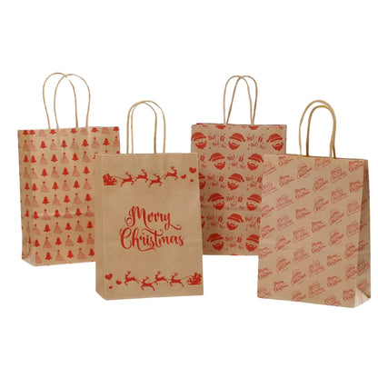 Papierowe torebki świąteczne na prezenty - 330x260x120mm - 4 wzory - ZESTAW #5 - DUŻY ROZMIAR