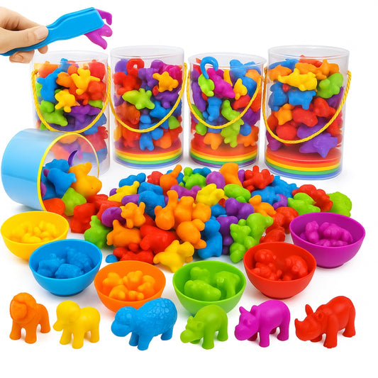 Zabawkowe kolorowe zwierzątka - segregowanie kolorowych figurek - ZABAWKA MONTESORI