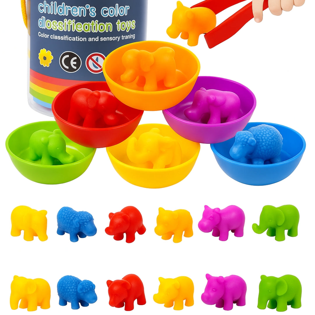Zabawkowe kolorowe zwierzątka - segregowanie kolorowych figurek - ZABAWKA MONTESORI
