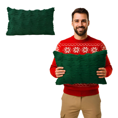 Świąteczna poduszka  50x 30cm - zielona w tłoczone choinki - GADŻET ŚWIĄTECZNY