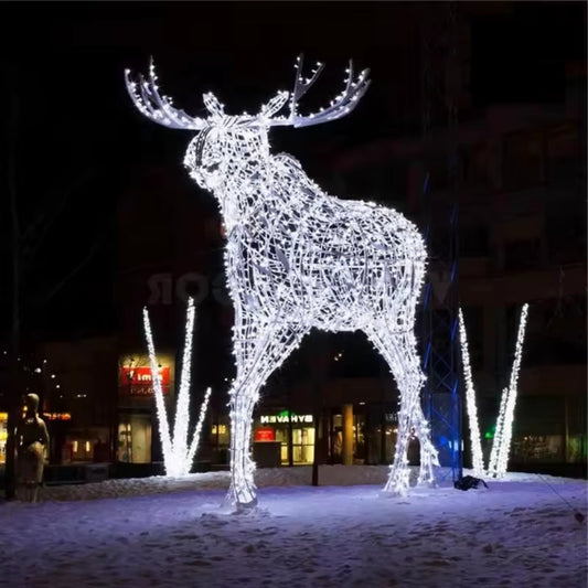 Rzeźba świetlna LED 2.5m - ŚWIĄTECZNY RENIFER - MIEJSKA OZDOBA ŚWIETLNA - BIAŁA