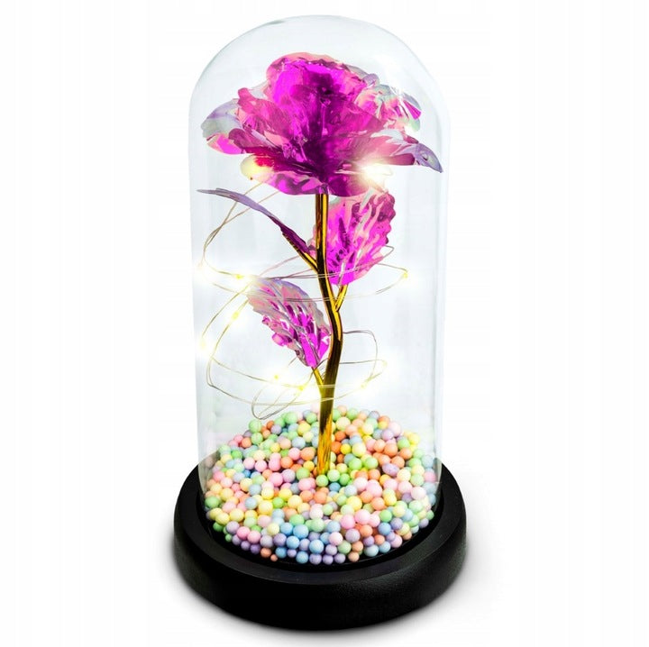 Wieczna Róża w szkle różowa LED