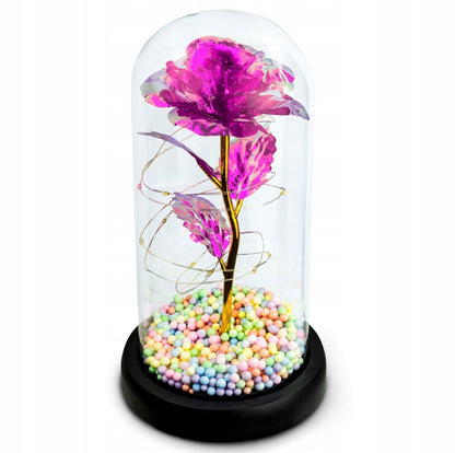 Wieczna Róża w szkle różowa LED