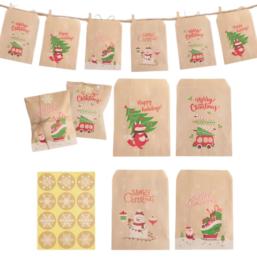 Kalendarz adwentowy, świąteczne torebki prezentowe 24szt