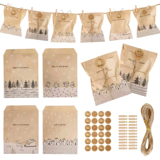 Kalendarz adwentowy, torebki świąteczne prezentowe 24szt